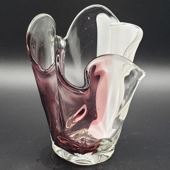 Makora Krosno Clear White Amethyst Blown Art Hankerchief Glass Vase - Picture 9 of 9